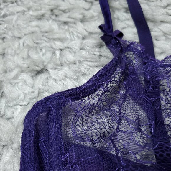 READ Mimi Holliday Unlined Underwire Lace Bra Purple Size 34D Silk Blend - Picture 8 of 9